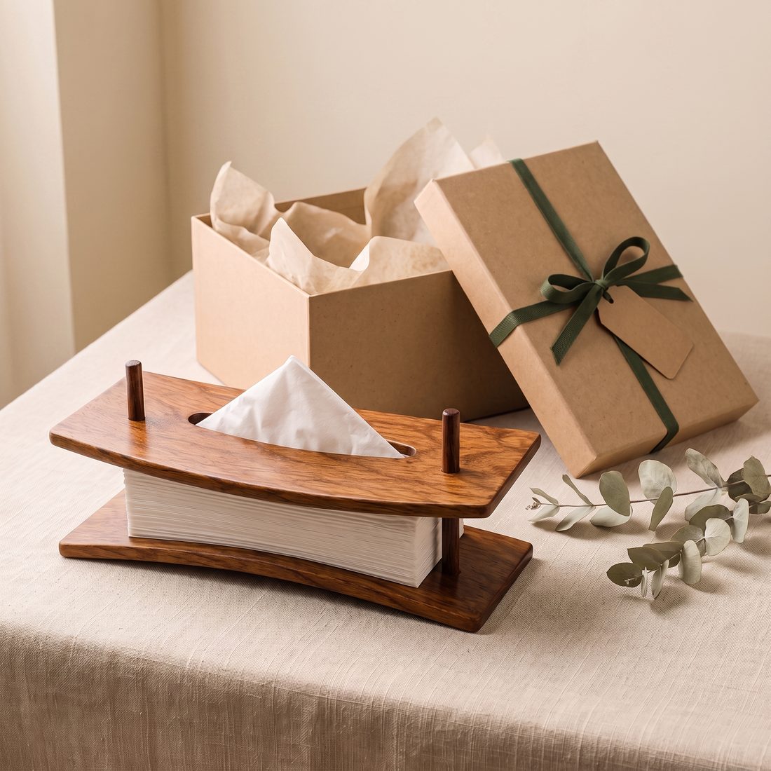 Pure Sheesham Wood tissue holder gift-ready in a kraft box