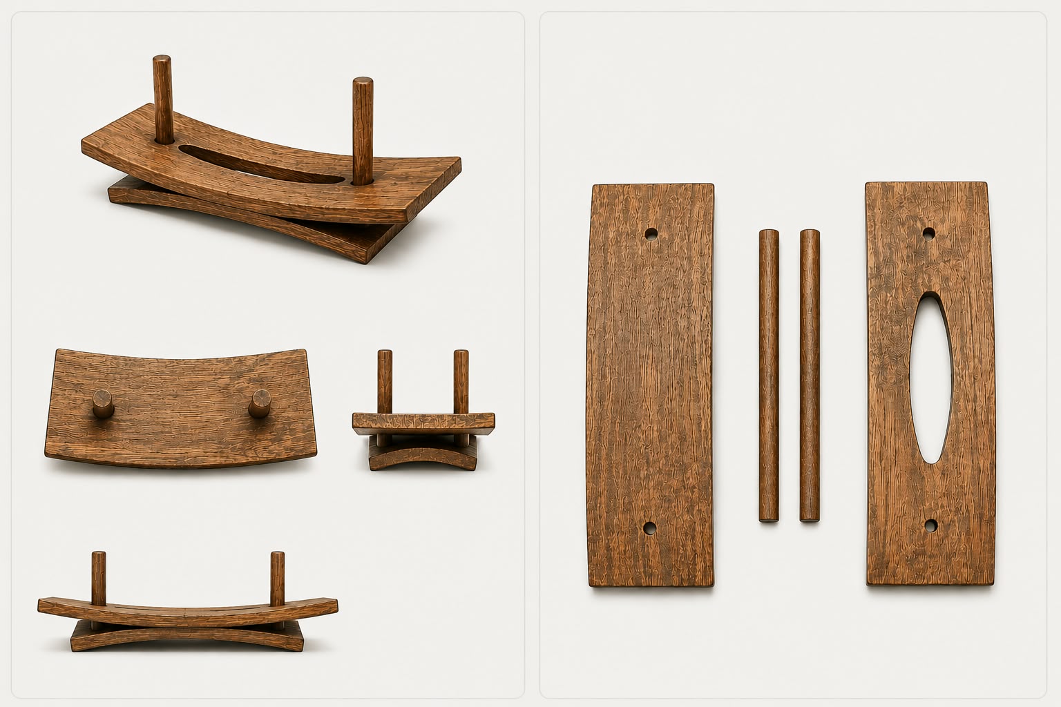Exploded construction view showing every handmade wooden tissue holder component